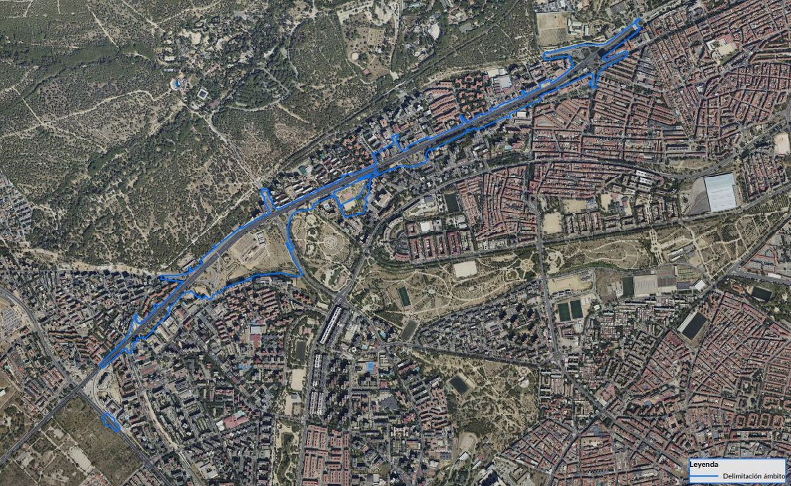 En azul, el área afectada por el soterramiento del Paseo de Extremadura