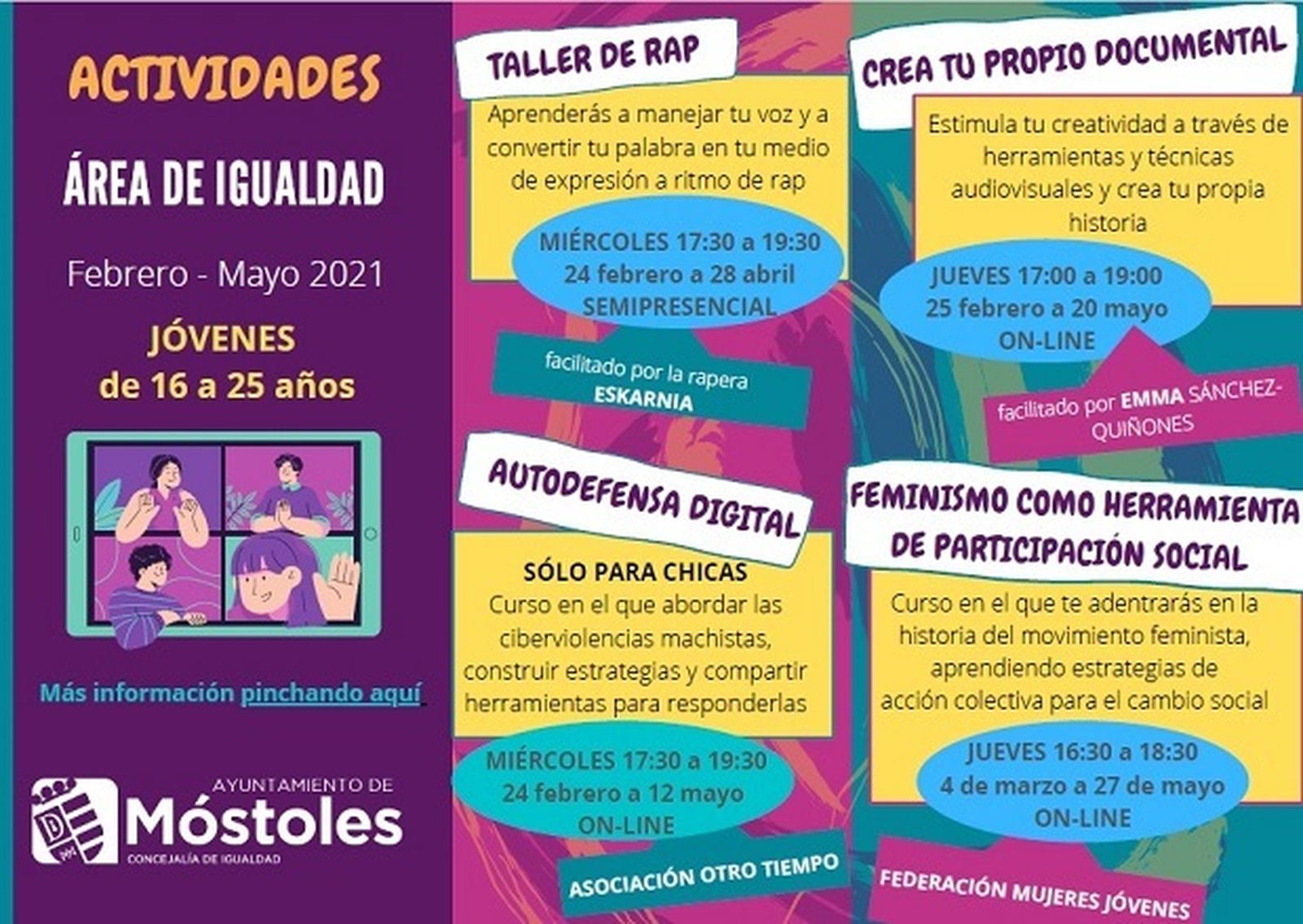 Talleres de Igualdad en Móstoles para jóvenes de hasta 25 años
