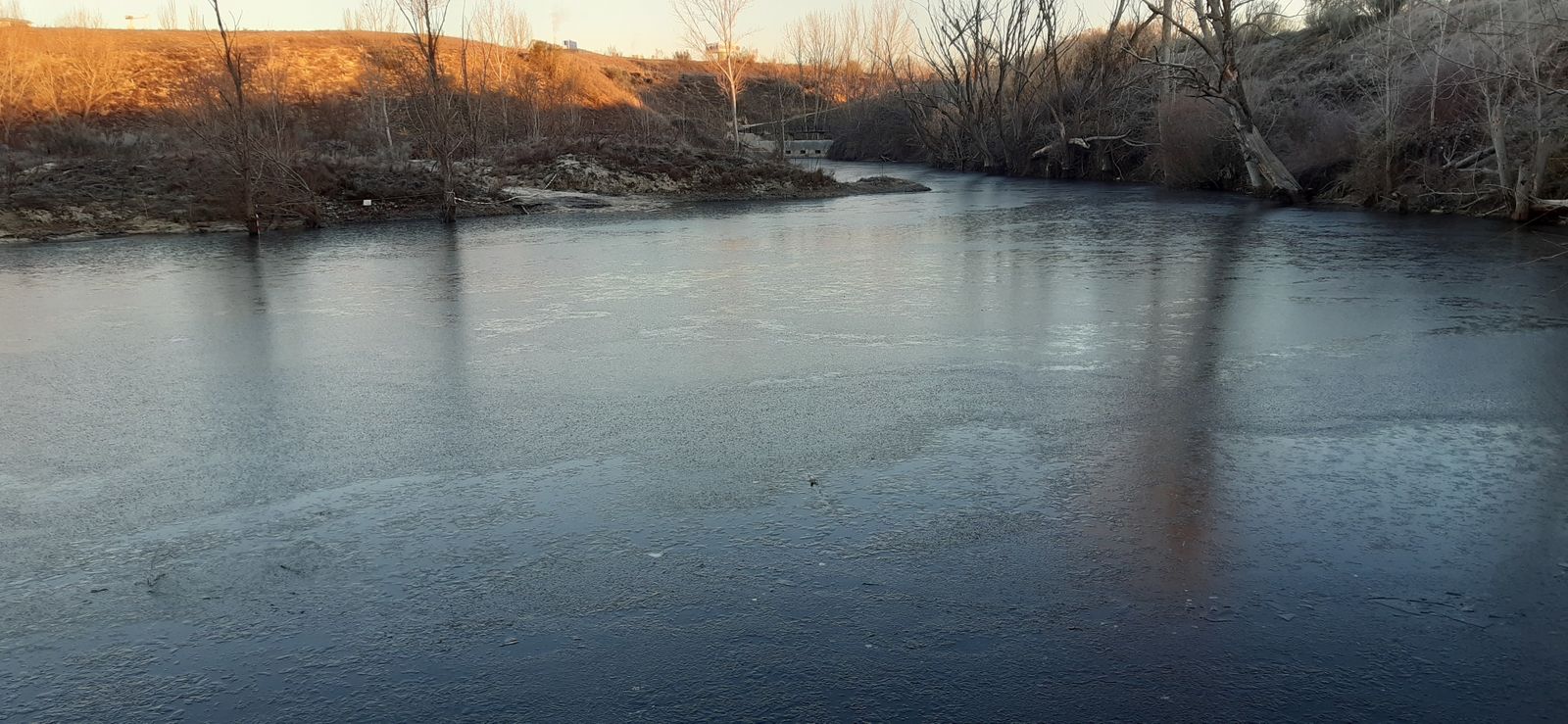 La Laguna de Valchico, entre Pozuelo de Alarcón y Madrid, helada este jueves