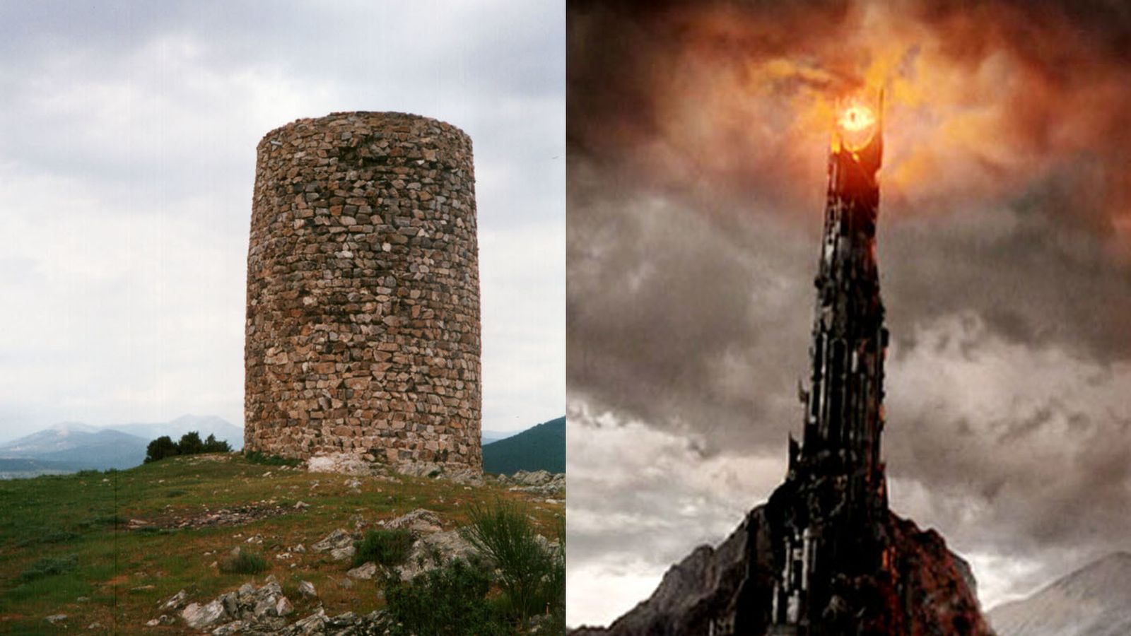 La atalaya de El Berrueco (i) y la torre de Barad-Dur (d)
