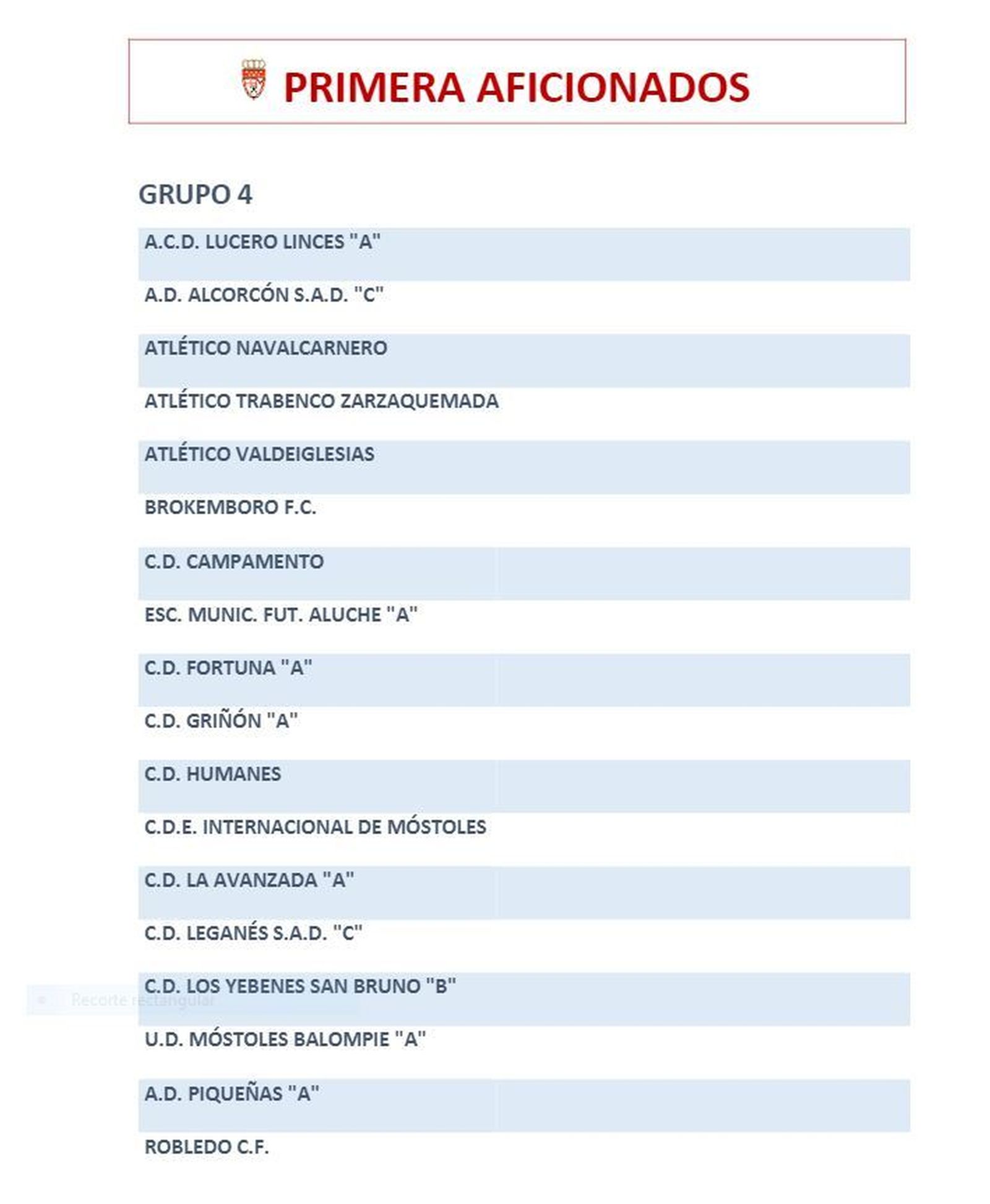 Grupo 4 de Primera Aficionados