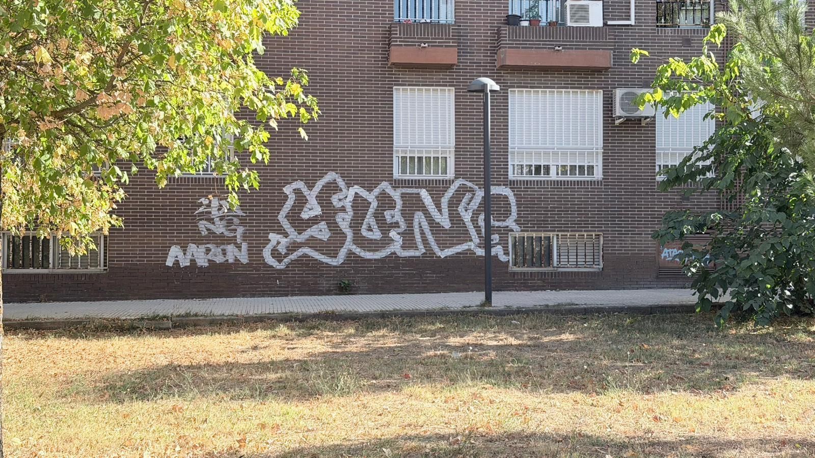Una de las fachadas ensuciadas por pintadas en San Sebastián de los Reyes
