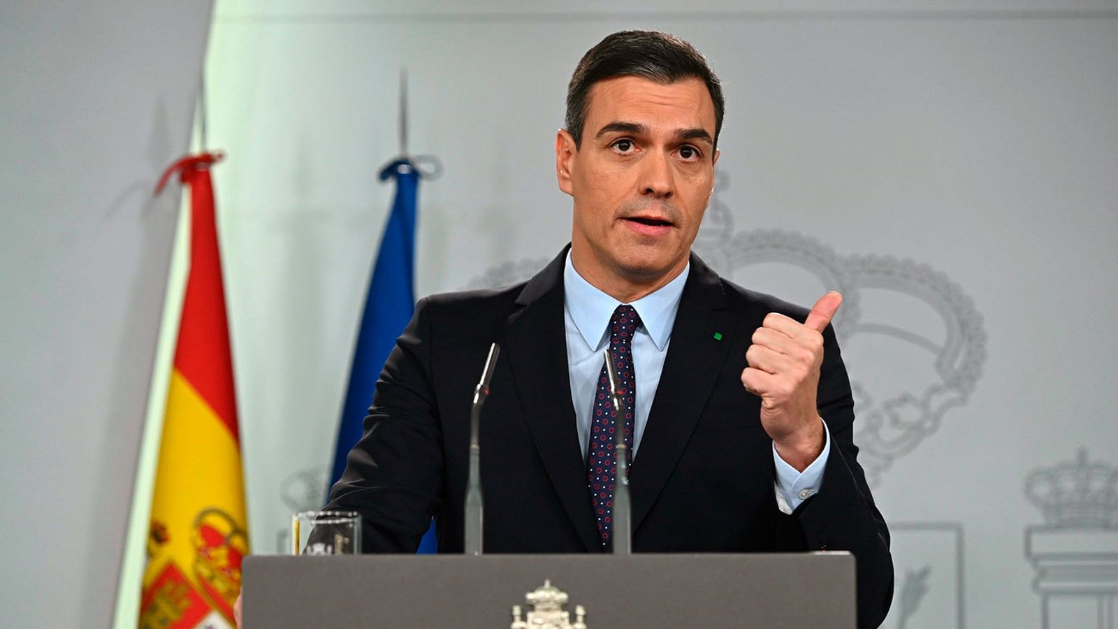 El líder del PSOE y presidente del Gobierno en funciones, Pedro Sánchez, durante la rueda de prensa después de que el rey de España le designara como candidato a presidente del Ejecutivo