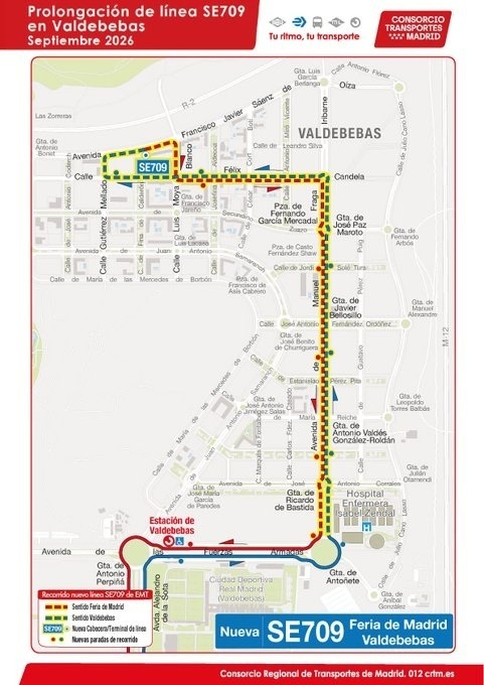 Nuevo recorrido de la línea SE709 de la EMT