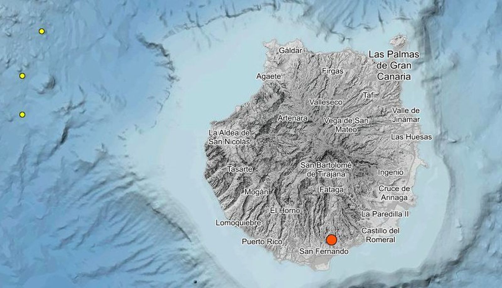 Localización del terremoto de 3,4 de Gran Canaria según los datos del IGN