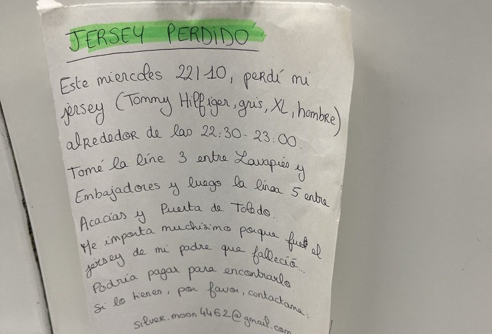 Nota de un jersey perdido