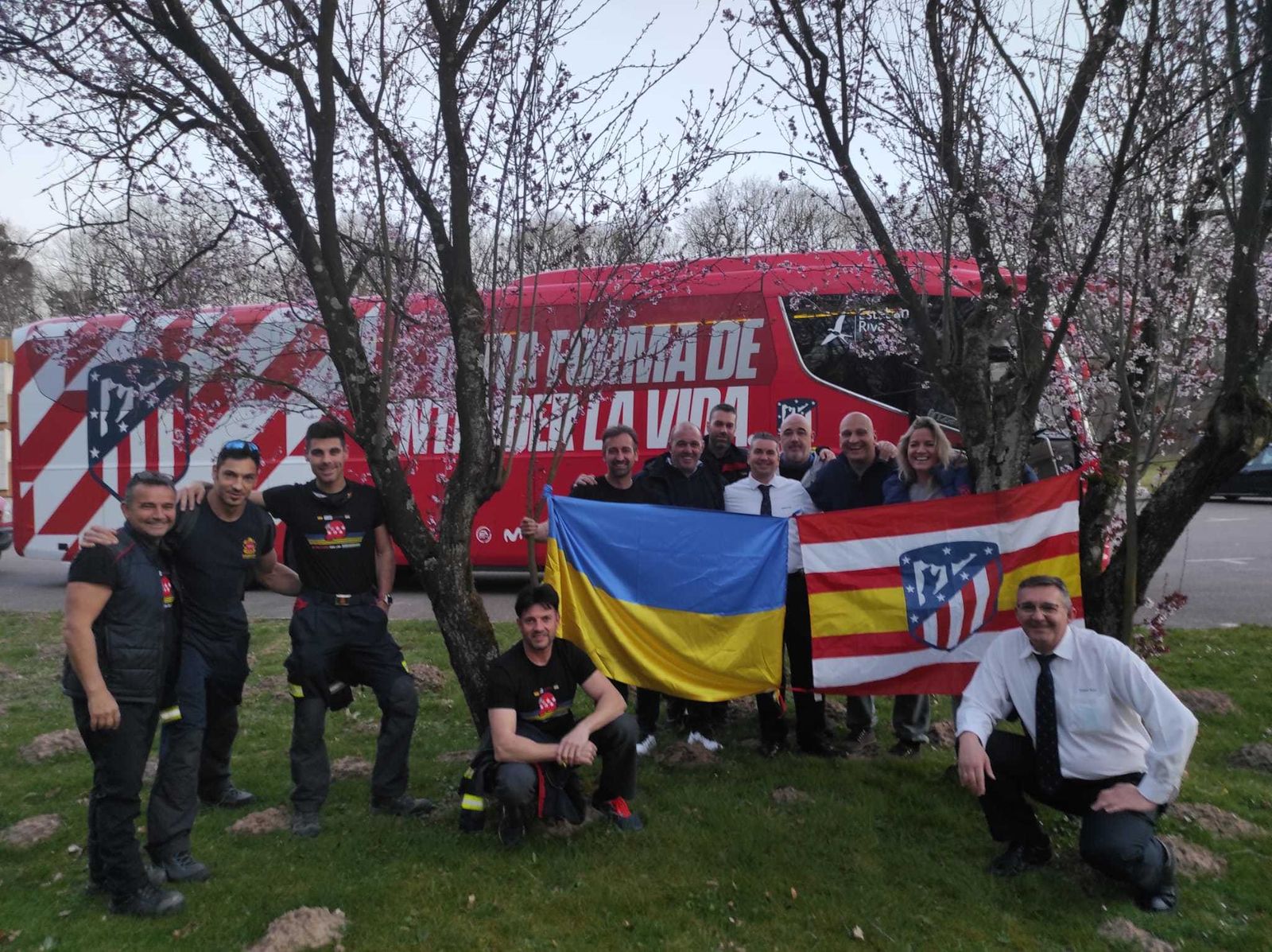 Autobús del Atlético en viaje hacia Varsovia