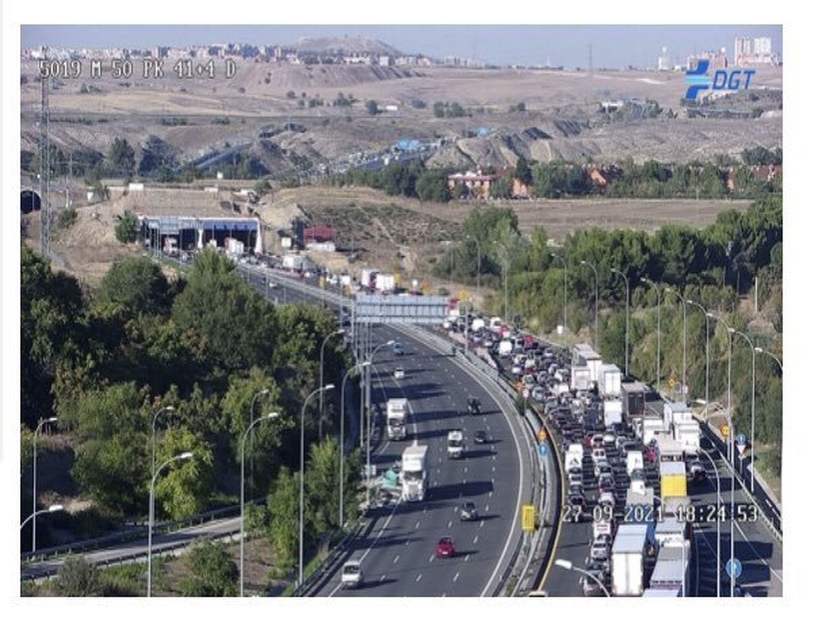Estado del tráfico tras el accidente en la M-50 en Getafe