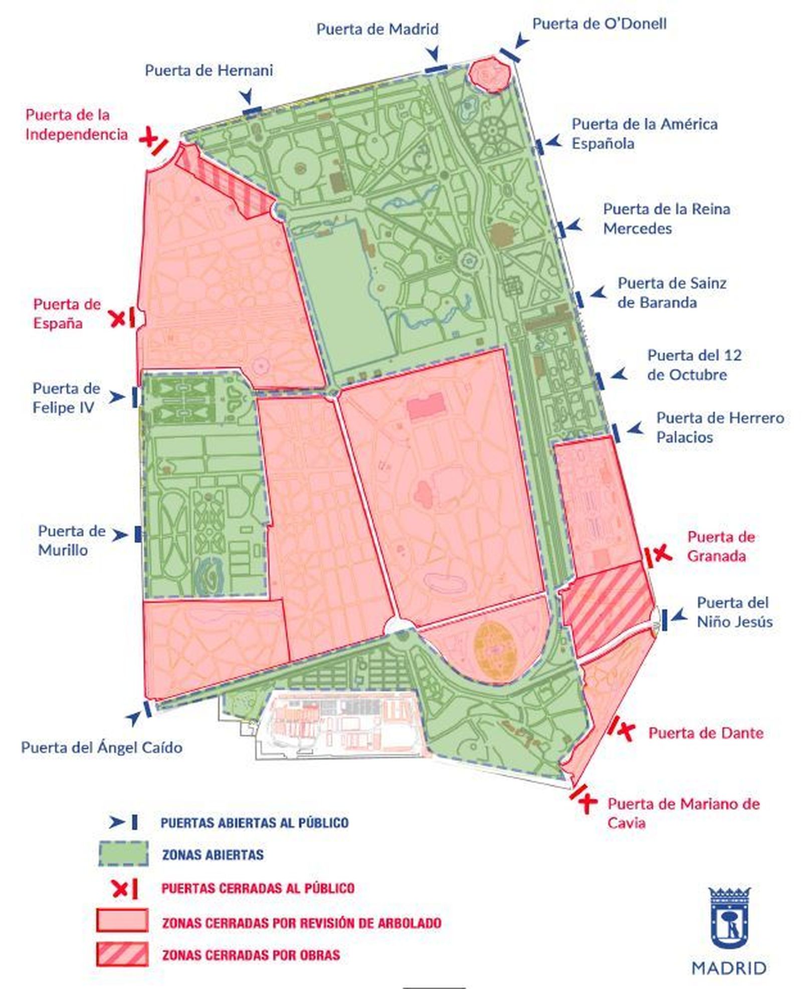 Mapa de los accesos al Retiro