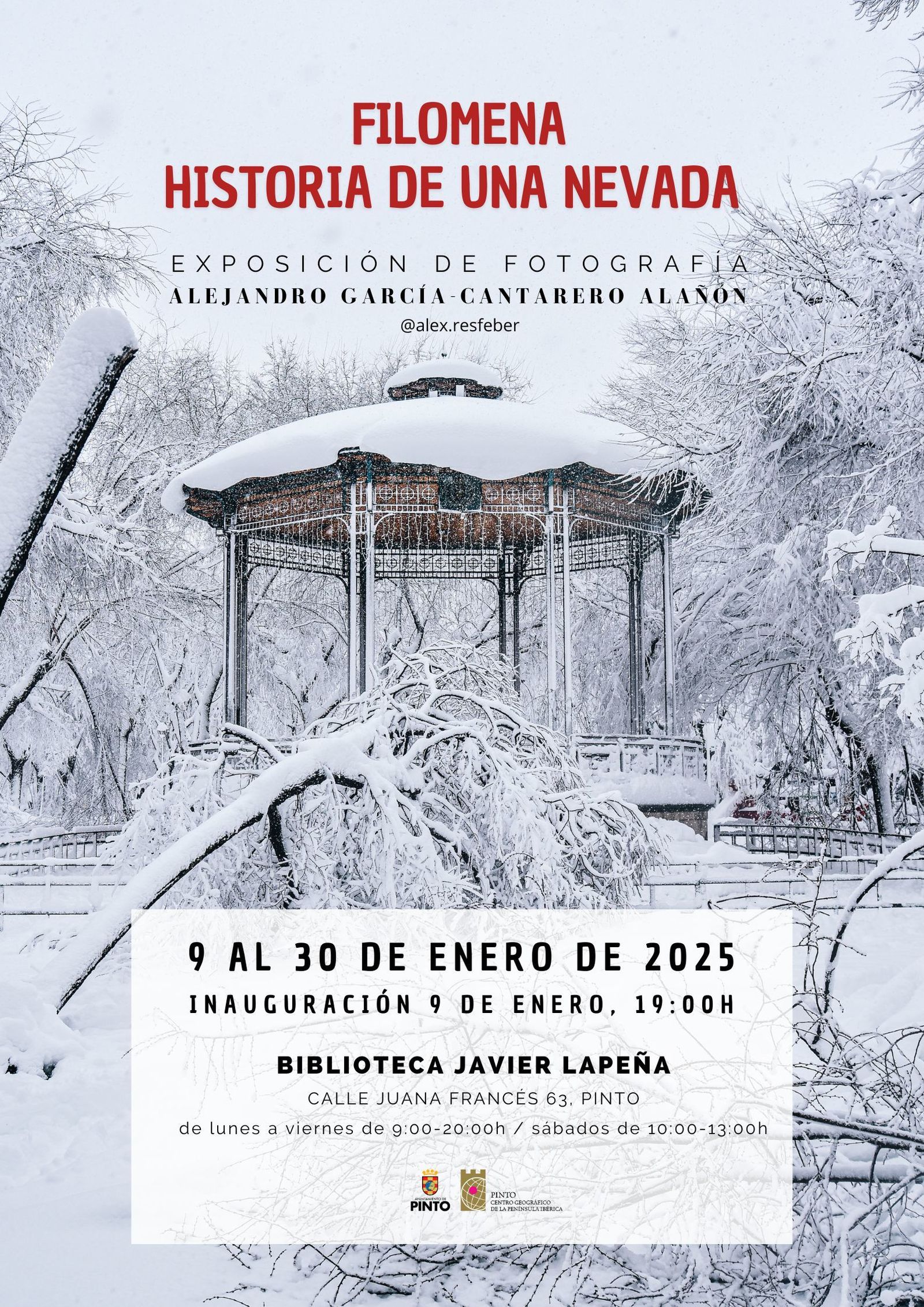 Templete de música del Parque del Egido de Pinto durante la nevada de enero de 2021