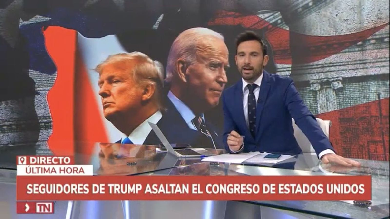 Manu Pérez, en el informativo especial del asalto al capitolio.