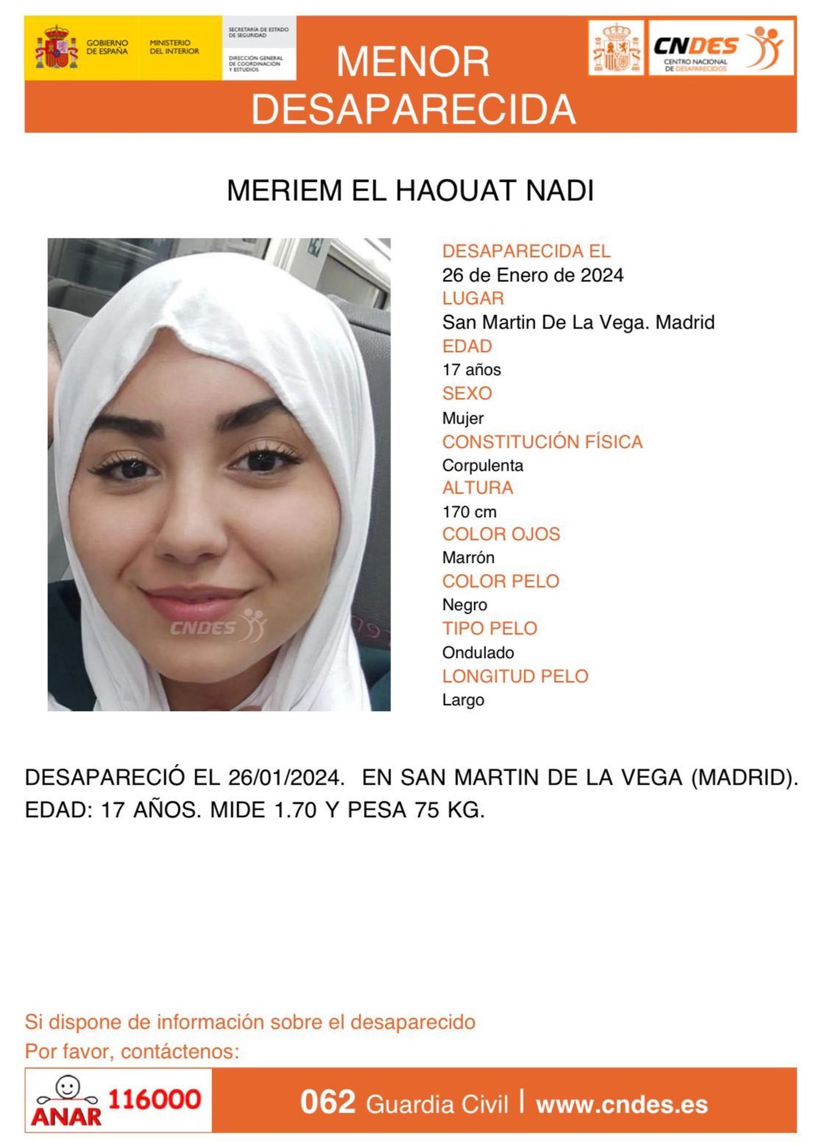 Buscan a una joven de 17 años desaparecida en San Martín de la Vega