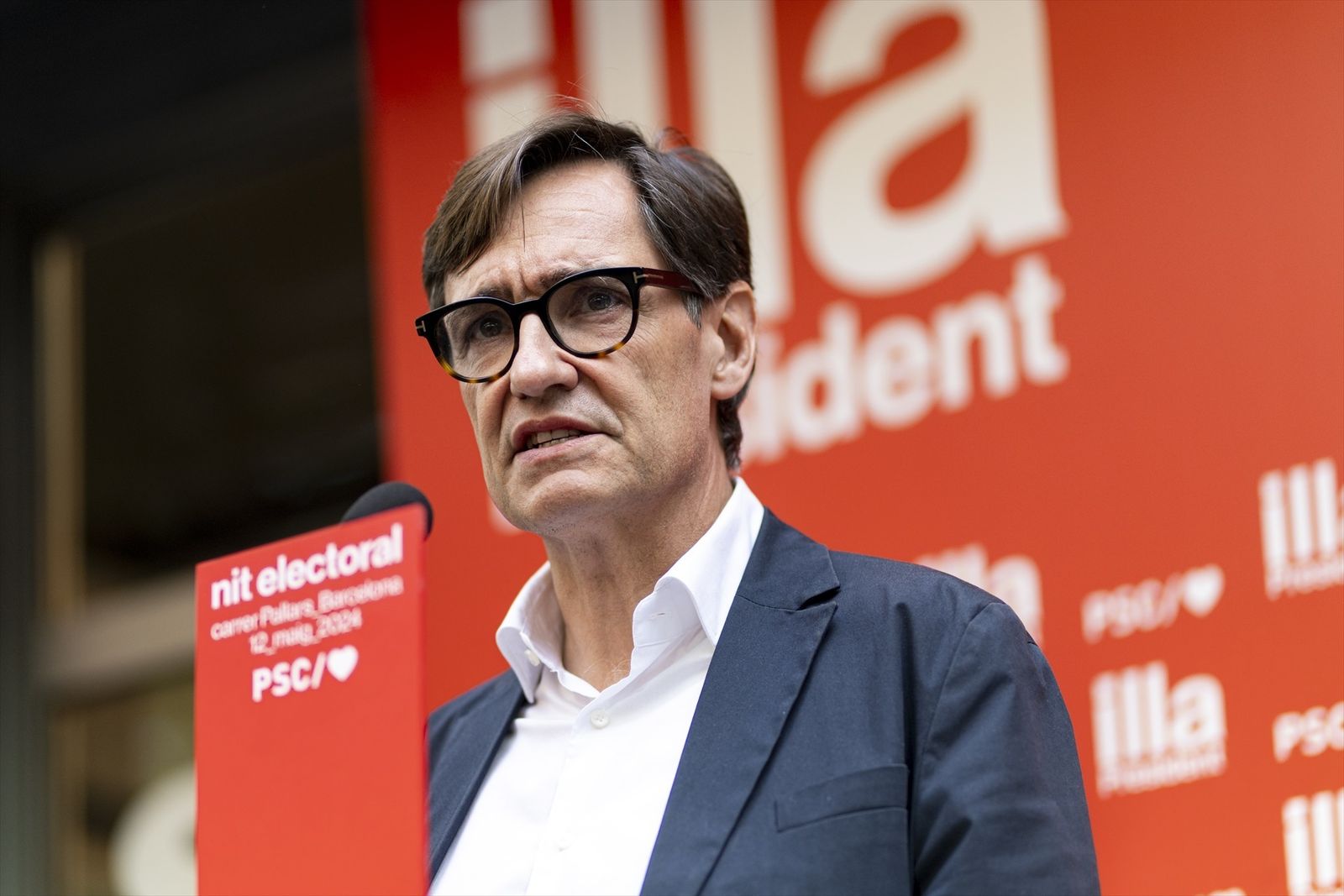 Salvador Illa ofrece una rueda de prensa a su llegada al seguimiento de la jornada electoral