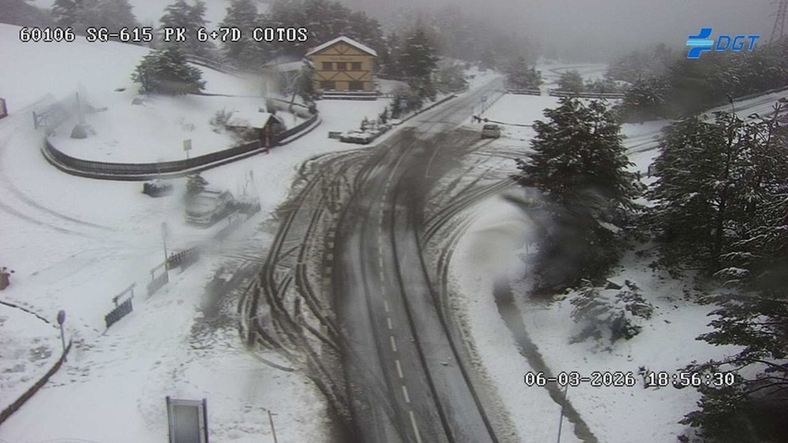 Nieve en el Puerto de Cotos, la tarde del 6 de marzo de 2026