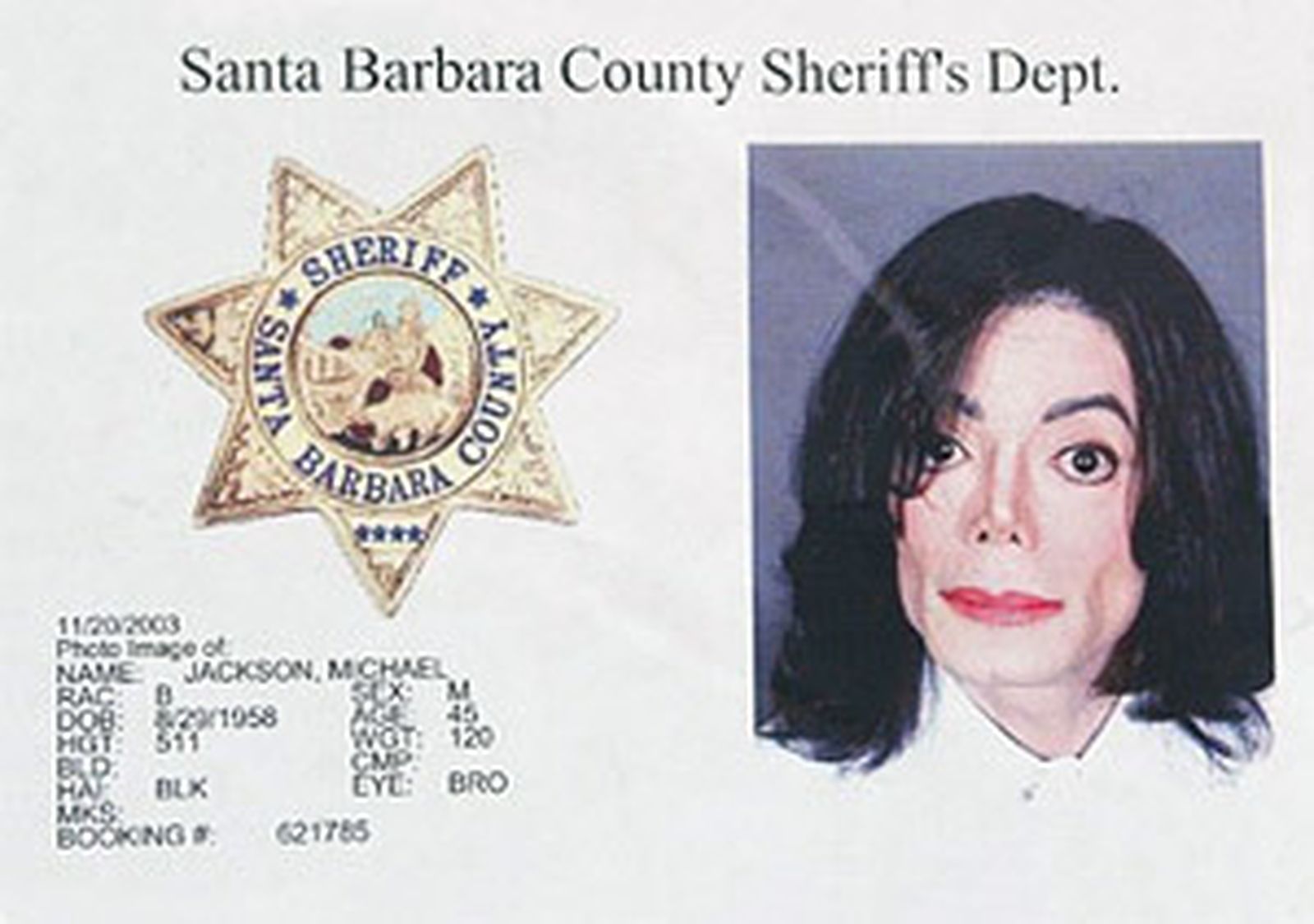 Ficha policial de Michael Jackson