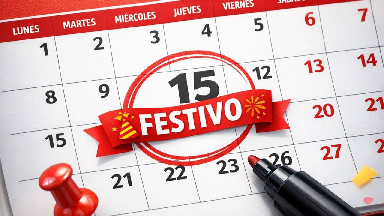 Calendario con un día festivo marcado
