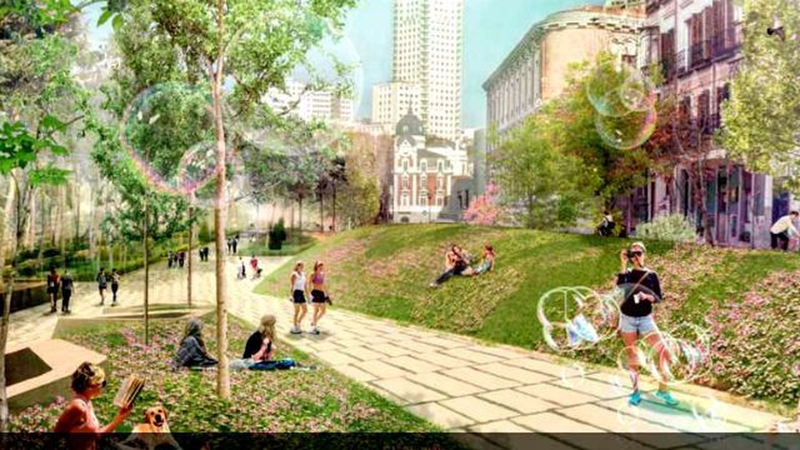 Los madrileños quieren una Plaza de España verde con centenares de árboles y circular