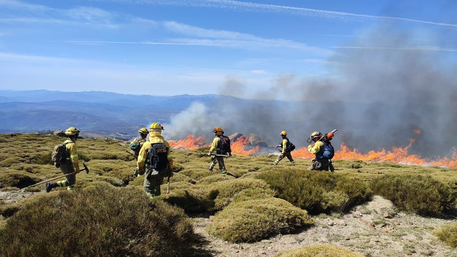 Efectivos de la BRIF en el incendio declarado en Candelario (Salamanca)