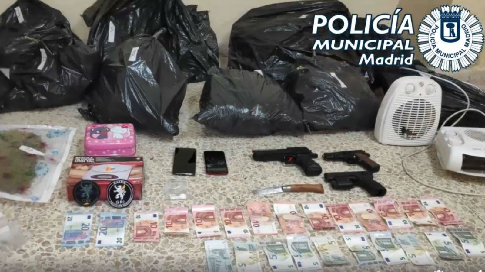 Drogas, armas y dinero incautado por la Policía Municipal