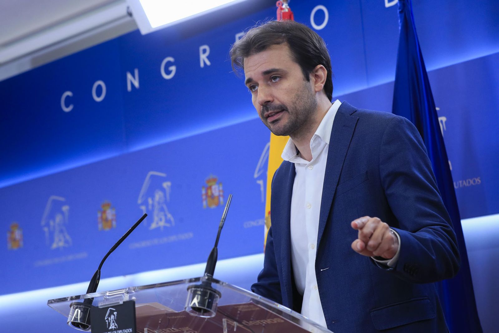 l diputado de Sumar, Javier Sánchez Serna, durante la rueda de prensa ofrecida con motivo de la reunión de la Junta de Portavoces el 14/09/23
