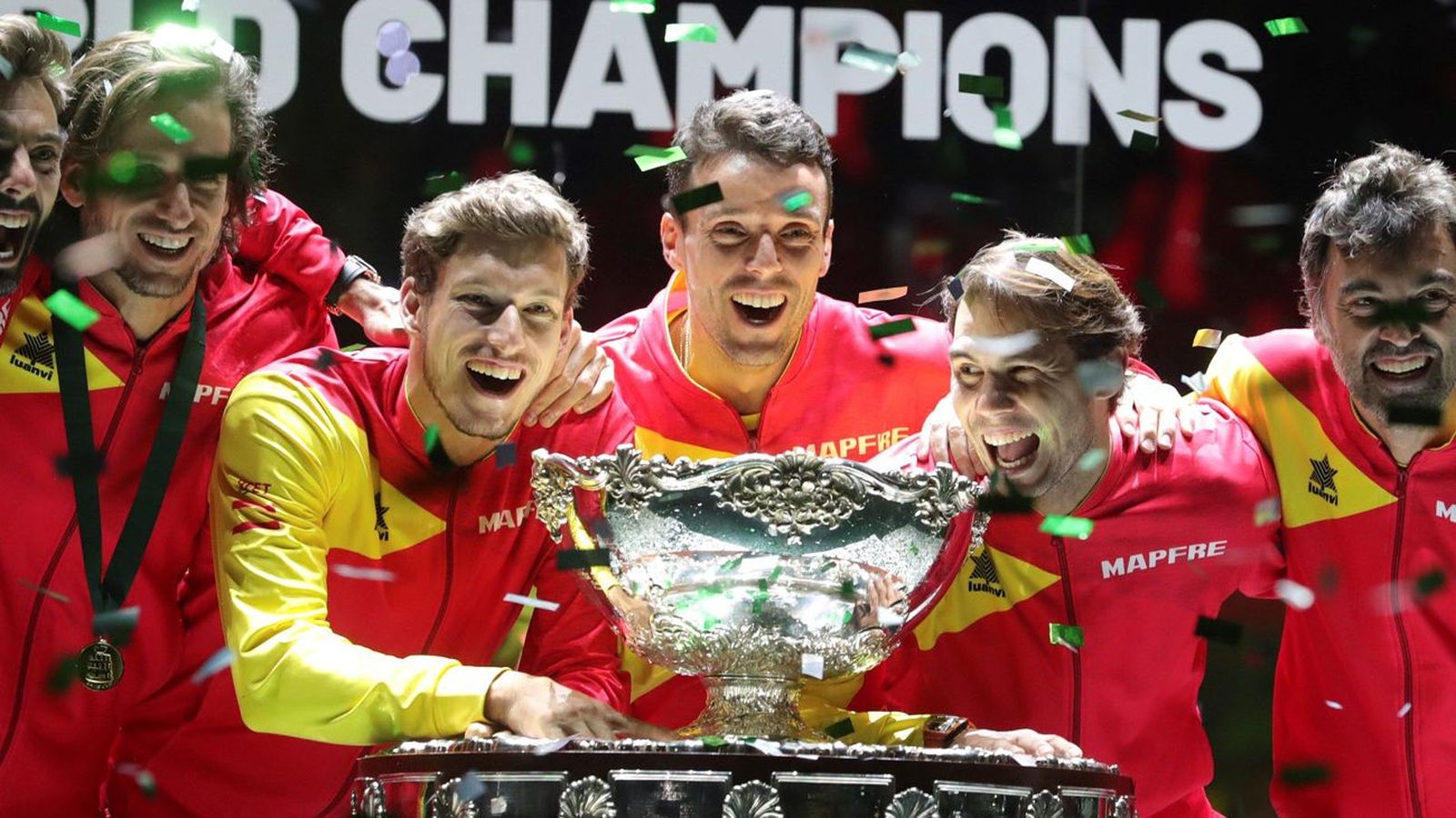 Celebración de la Copa Davis por el equipo de España