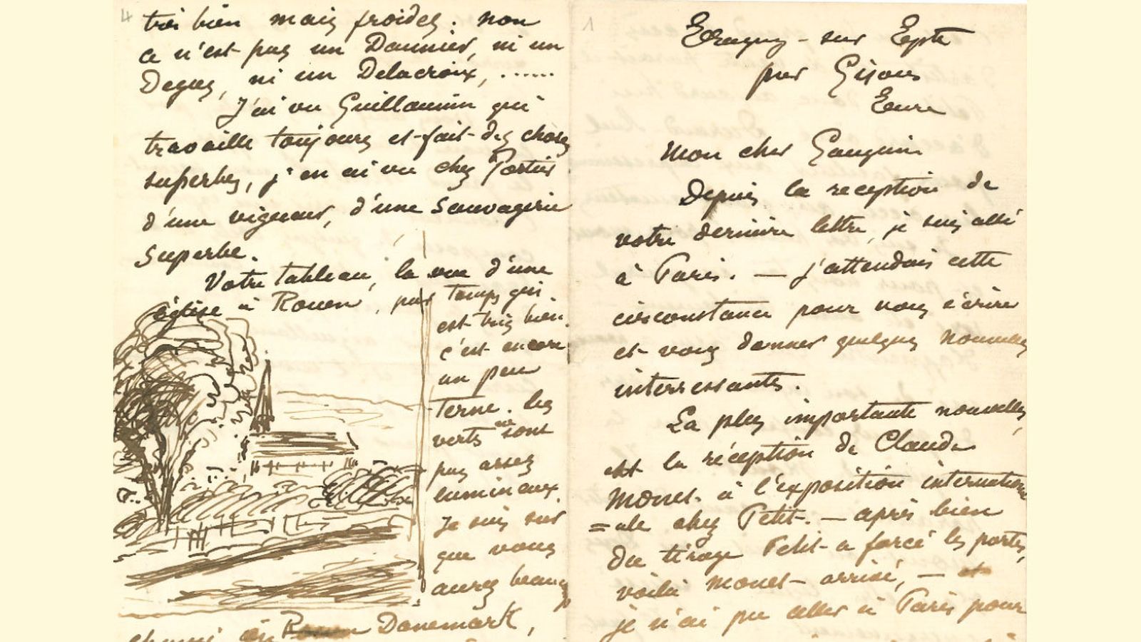 Una de las cartas expuestas en el museo Thyssen, de Pissarro a Gauguin