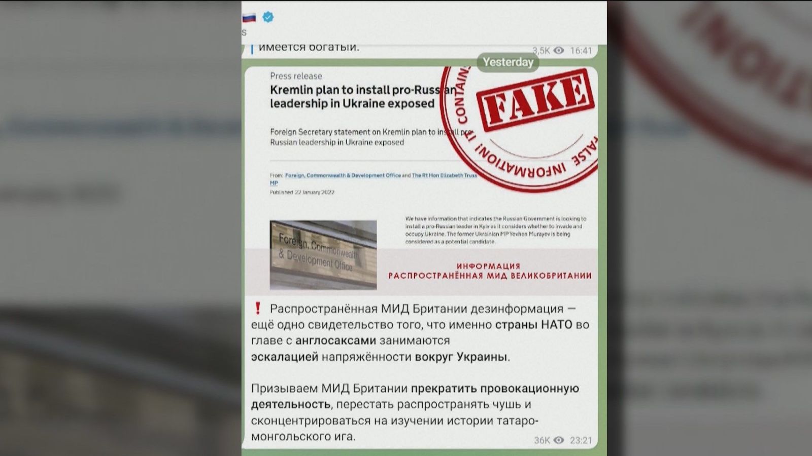 Rusia tacha de "provocación" las acusaciones de Reino Unido sobre sus intenciones en Ucrania