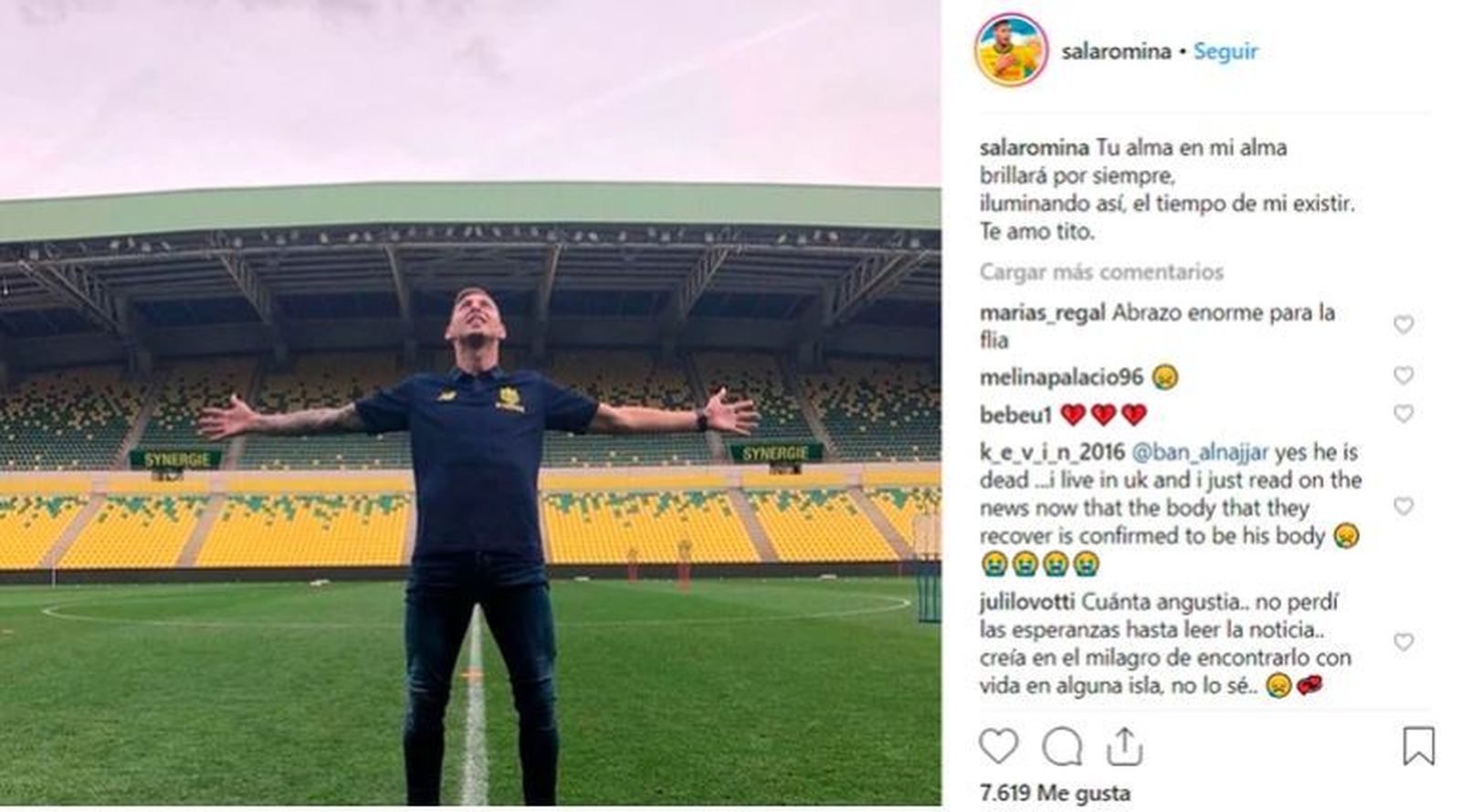 Mensaje en Instagram de Romina Sala