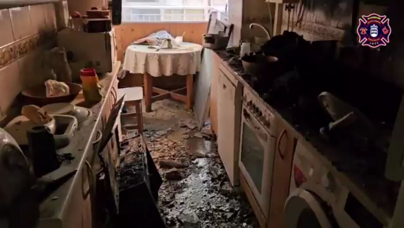 Cocina incendiada en Alcorcón