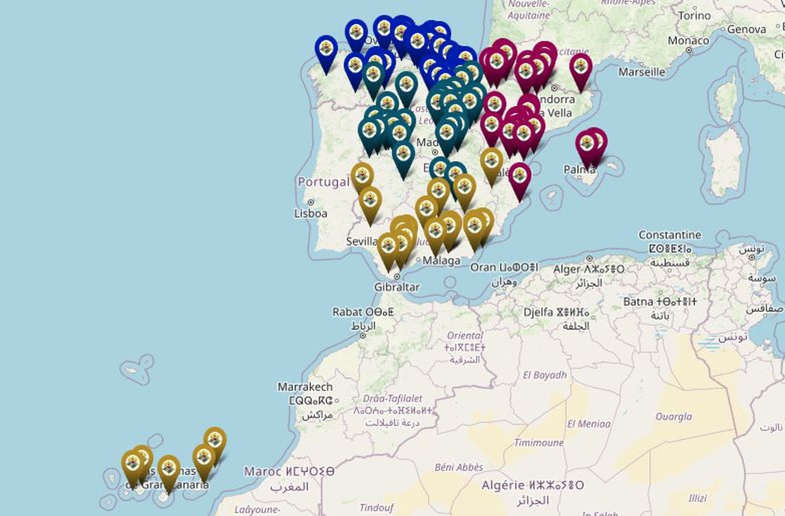 Mapa de Los Pueblos más bonitos de España