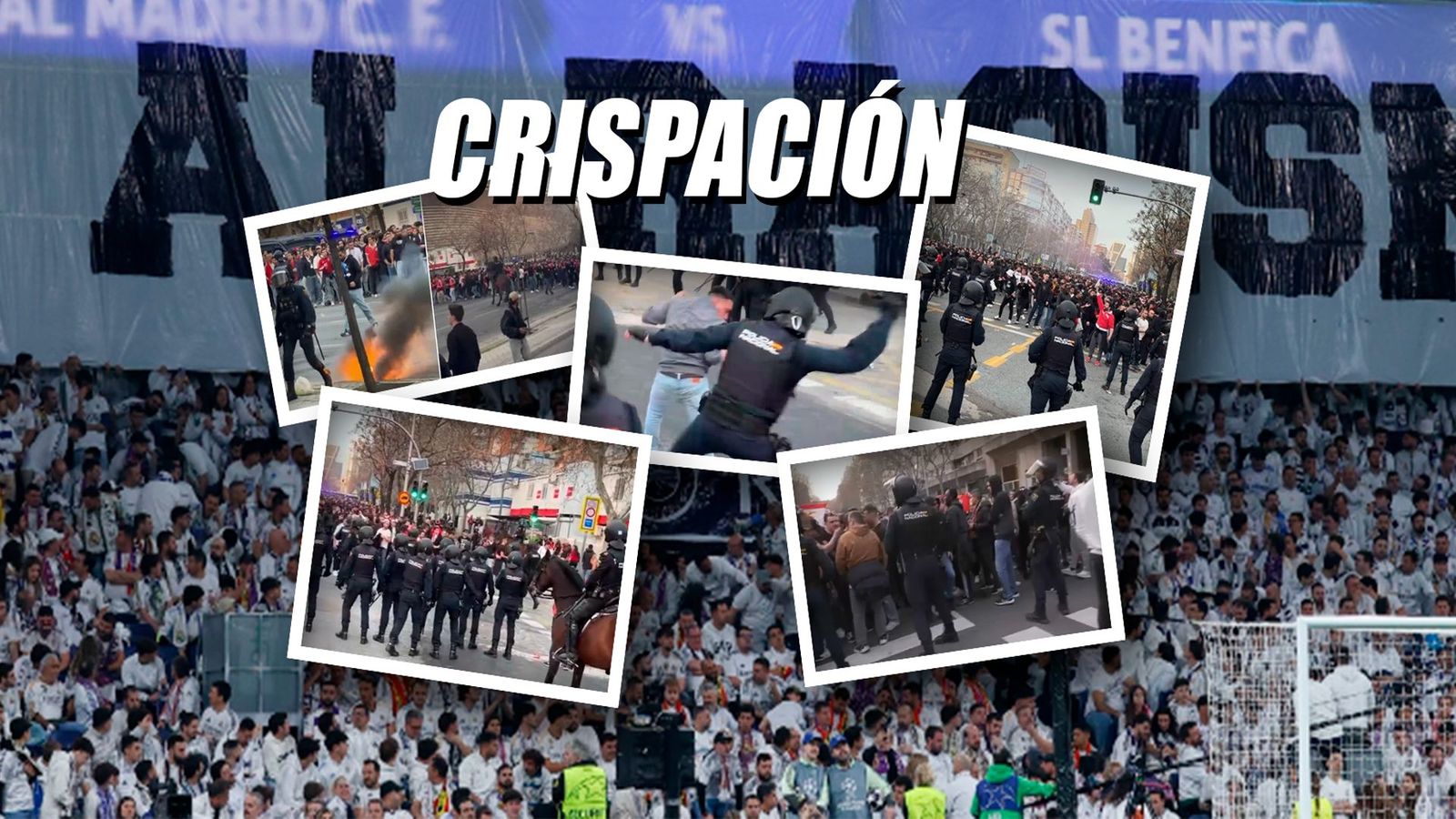 Afición del Benfica y la Policía se enfrentan antes del partido en Madrid