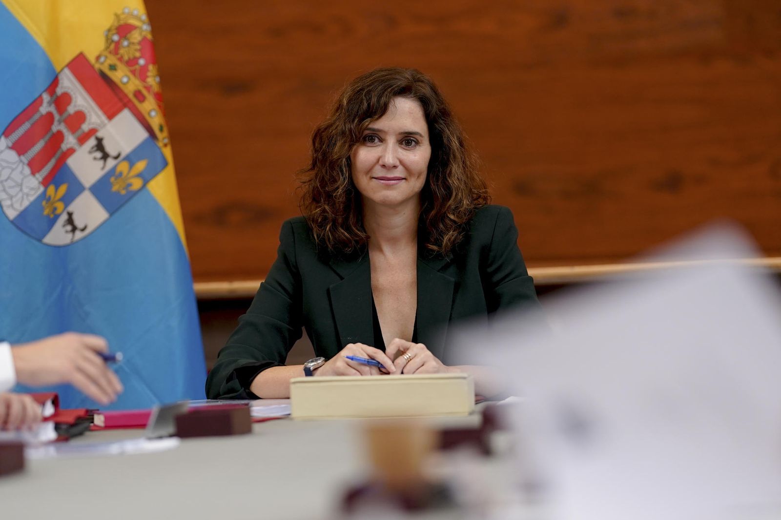 La presidenta de la Comunidad de Madrid, Isabel Díaz Ayuso, en Villamanta, donde se celebra la reunión del Consejo de Gobierno
