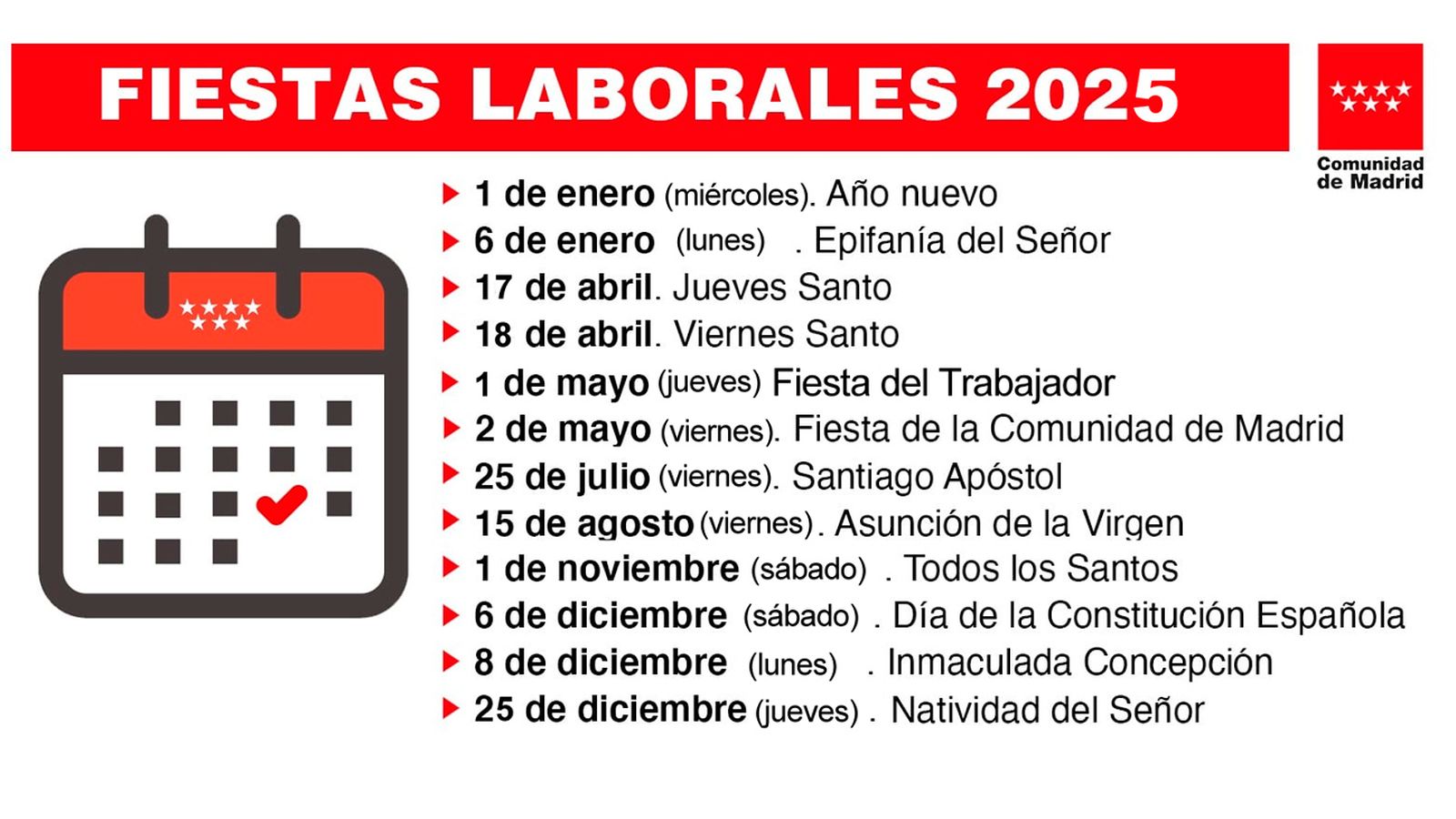 Calendario laboral de la Comunidad de Madrid 2025