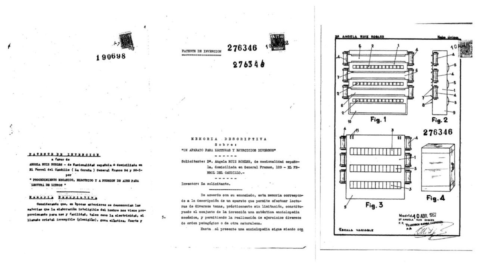 Páginas de los expedientes de solicitud de patentes de Ángela Ruiz Robles