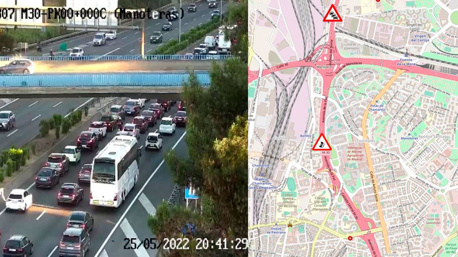 Retenciones en la M-30 por un accidente en el nudo de la Paloma