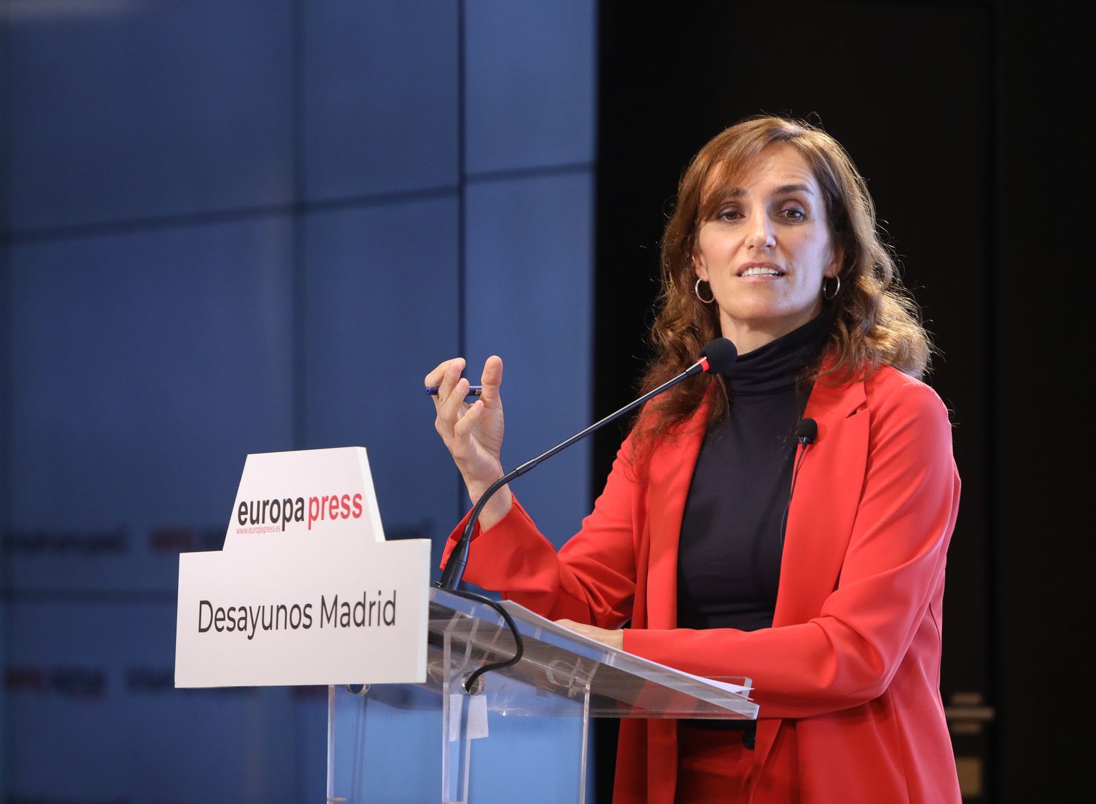 La candidata de Más Madrid, Mónica García, en los desayunos de Europa Press, este jueves