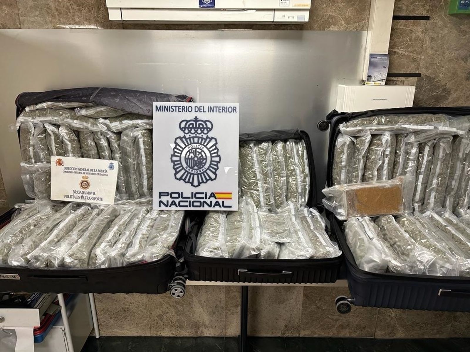 Marihuana y cocaína intervenida al detener a una pareja cuando pretendía transportar la droga en un autobús desde el aeropuerto de Madrid-Barajas a Francia