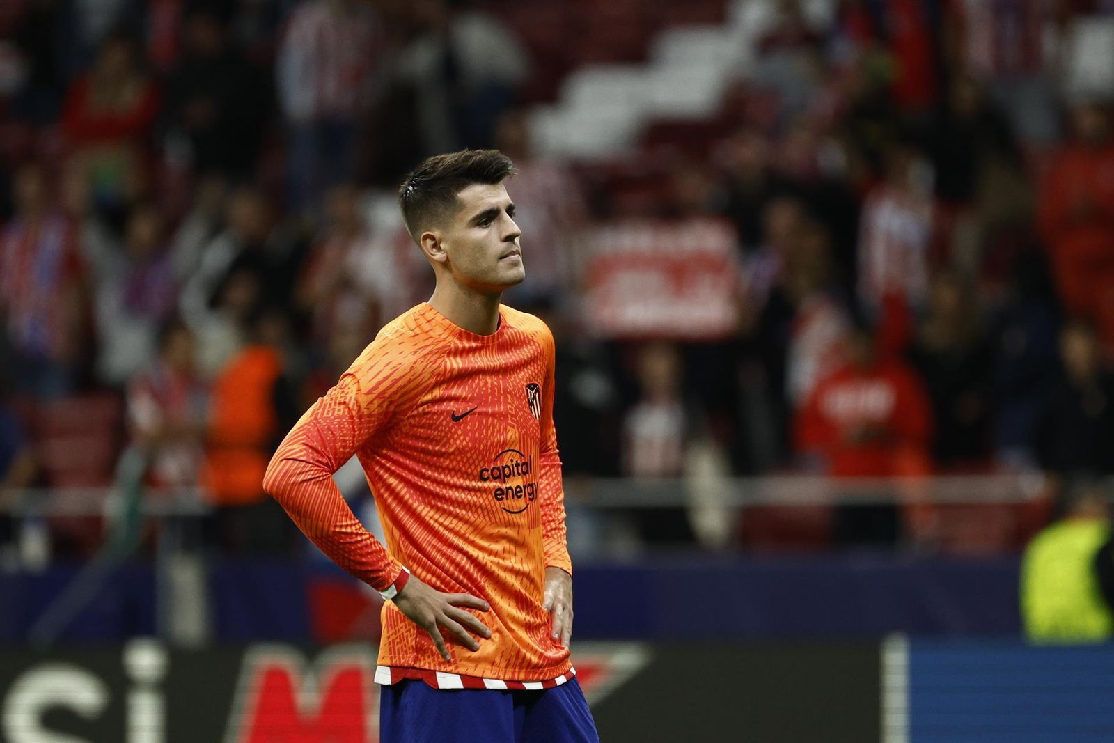 El delantero del Atlético de Madrid, Álvaro Morata, a la finalización del encuentro de Liga de Campeones frente al Bayer Leverkusen