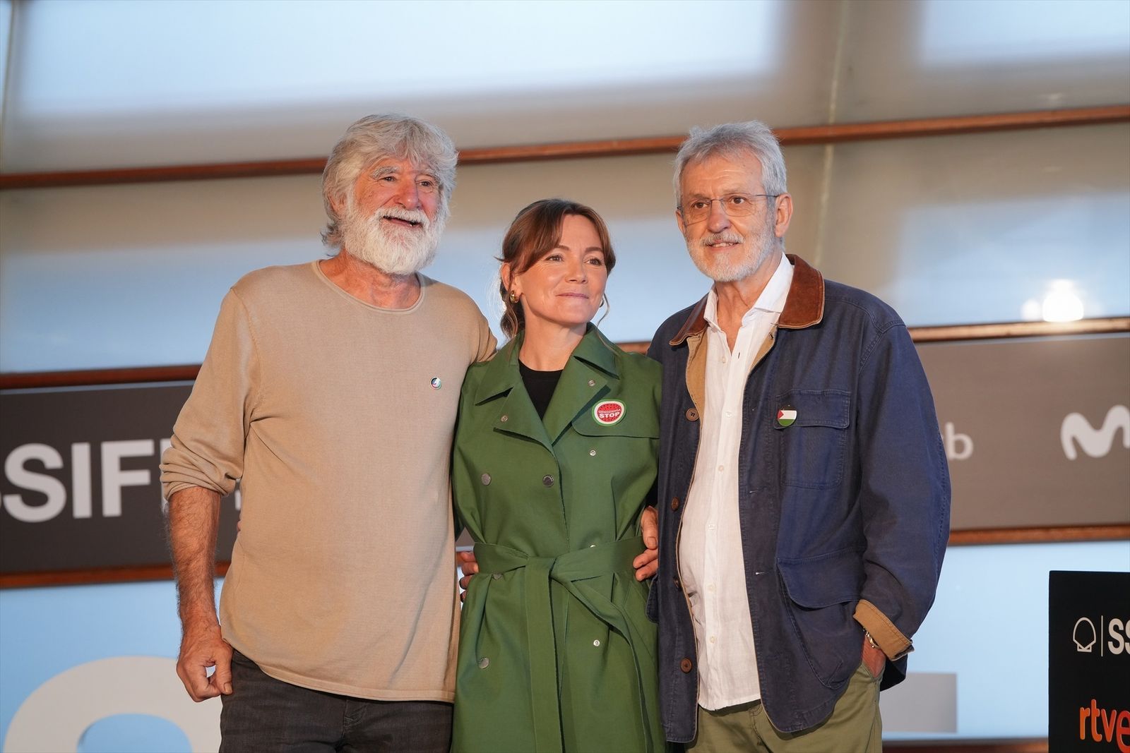 Los actores Kandido Uranga,  Nagores Aramburu y José Ramón Soroiz en la presentación de la película ‘Maspalomas’