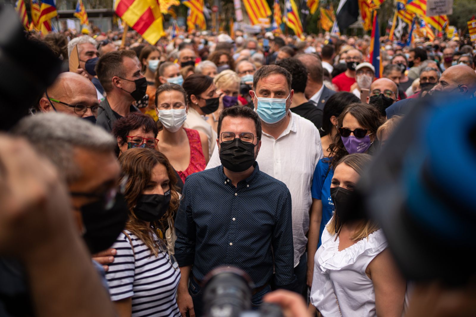 El presidente de Cataluña, Pere Aragonès  en la manifestación independentista en la Diada de 2021