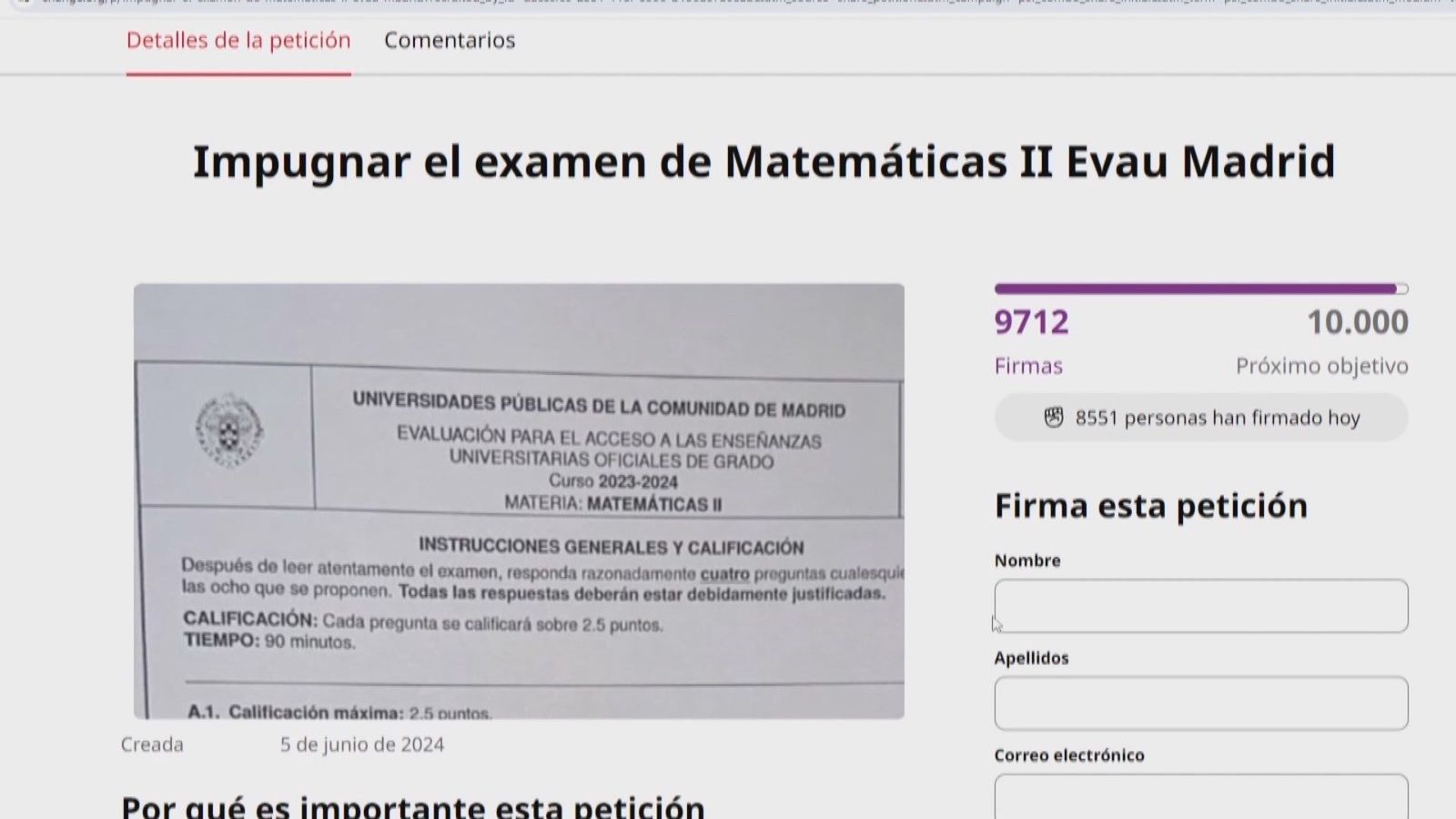 Más de 12.000 alumnos madrileños piden impugnar el examen de matemáticas de la EvAU en Change. org