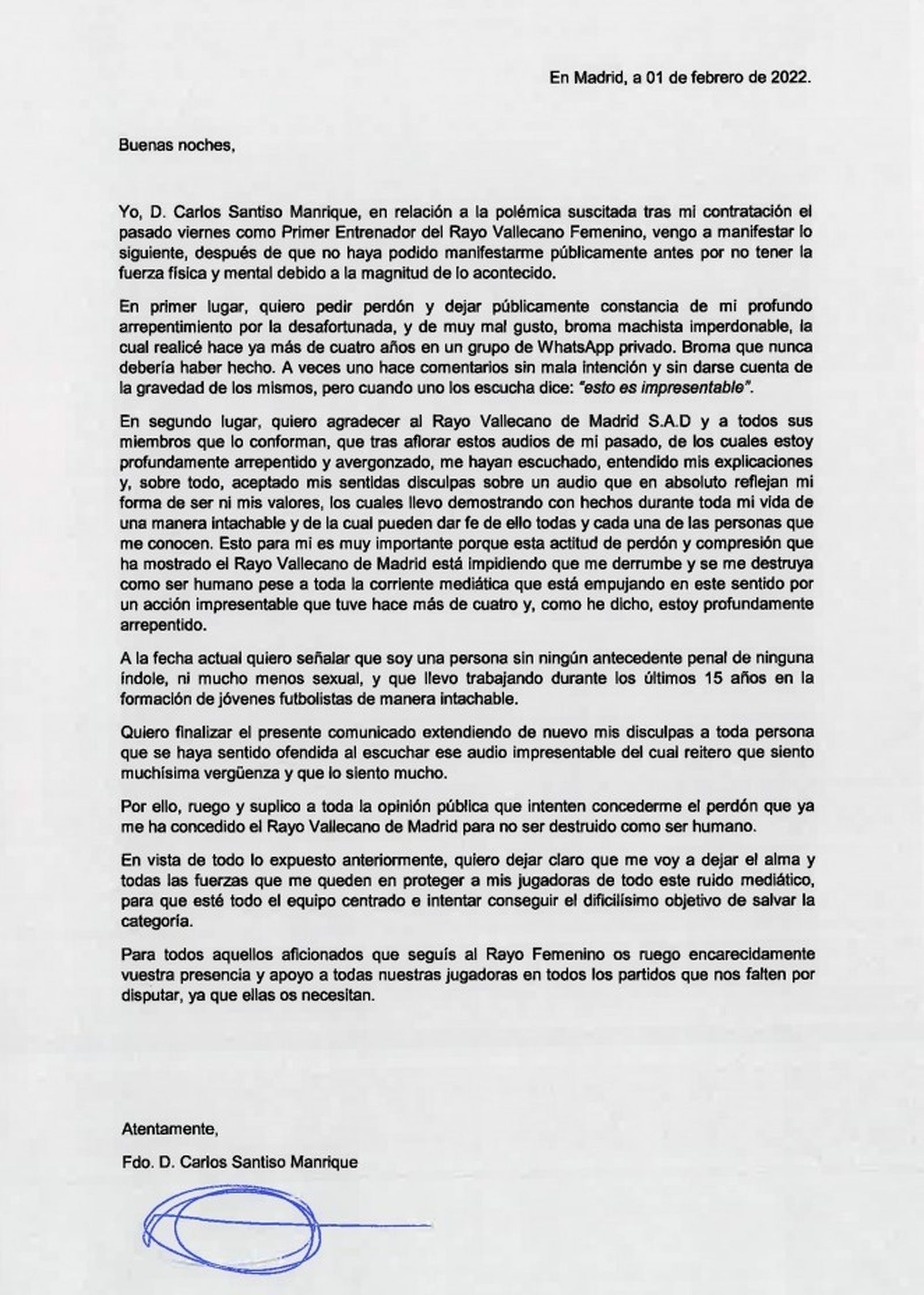 Comunicado de Carlos Santiso