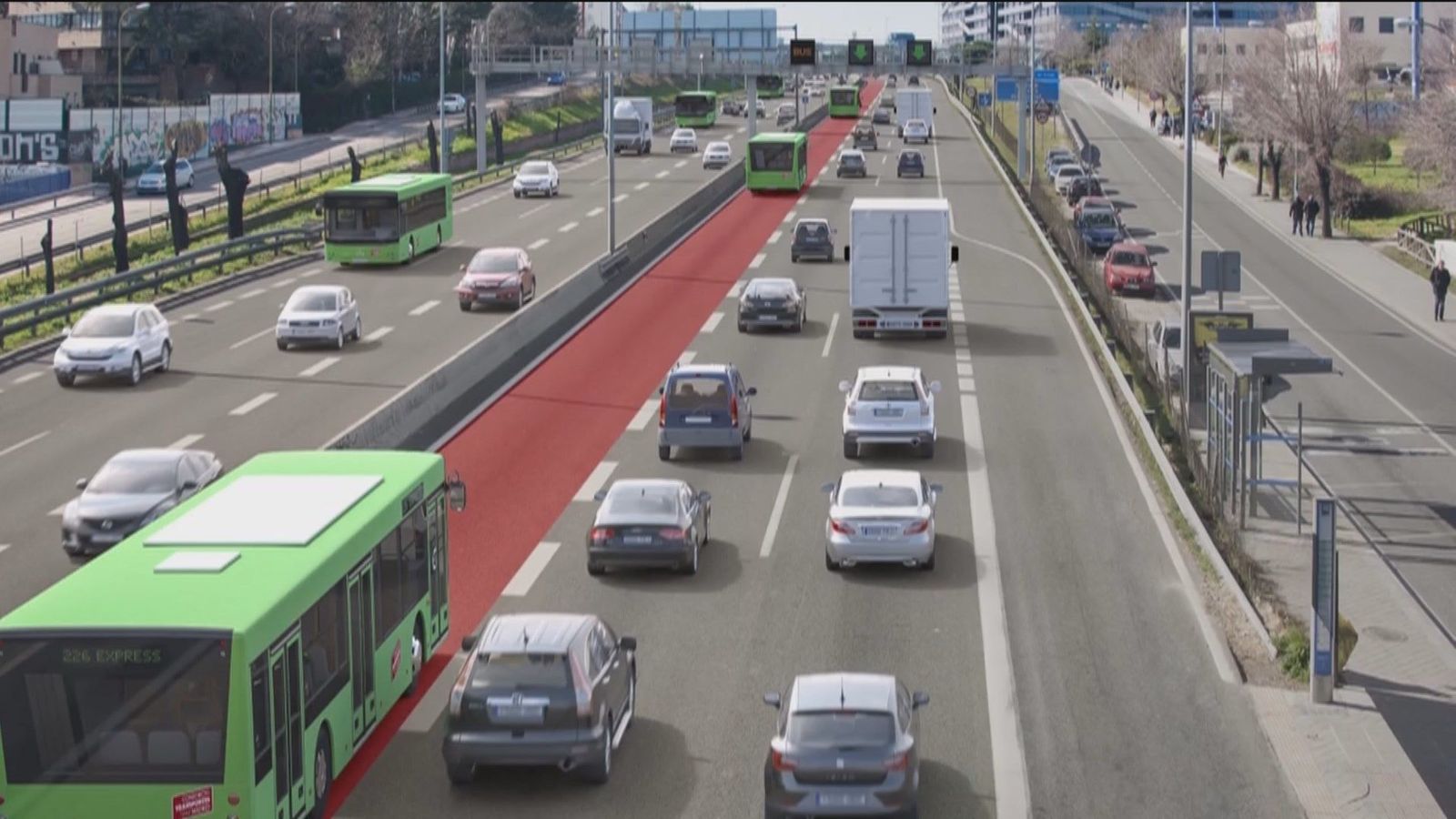 El Bus Vao de la A-2, sin separación y en el carril izquierdo