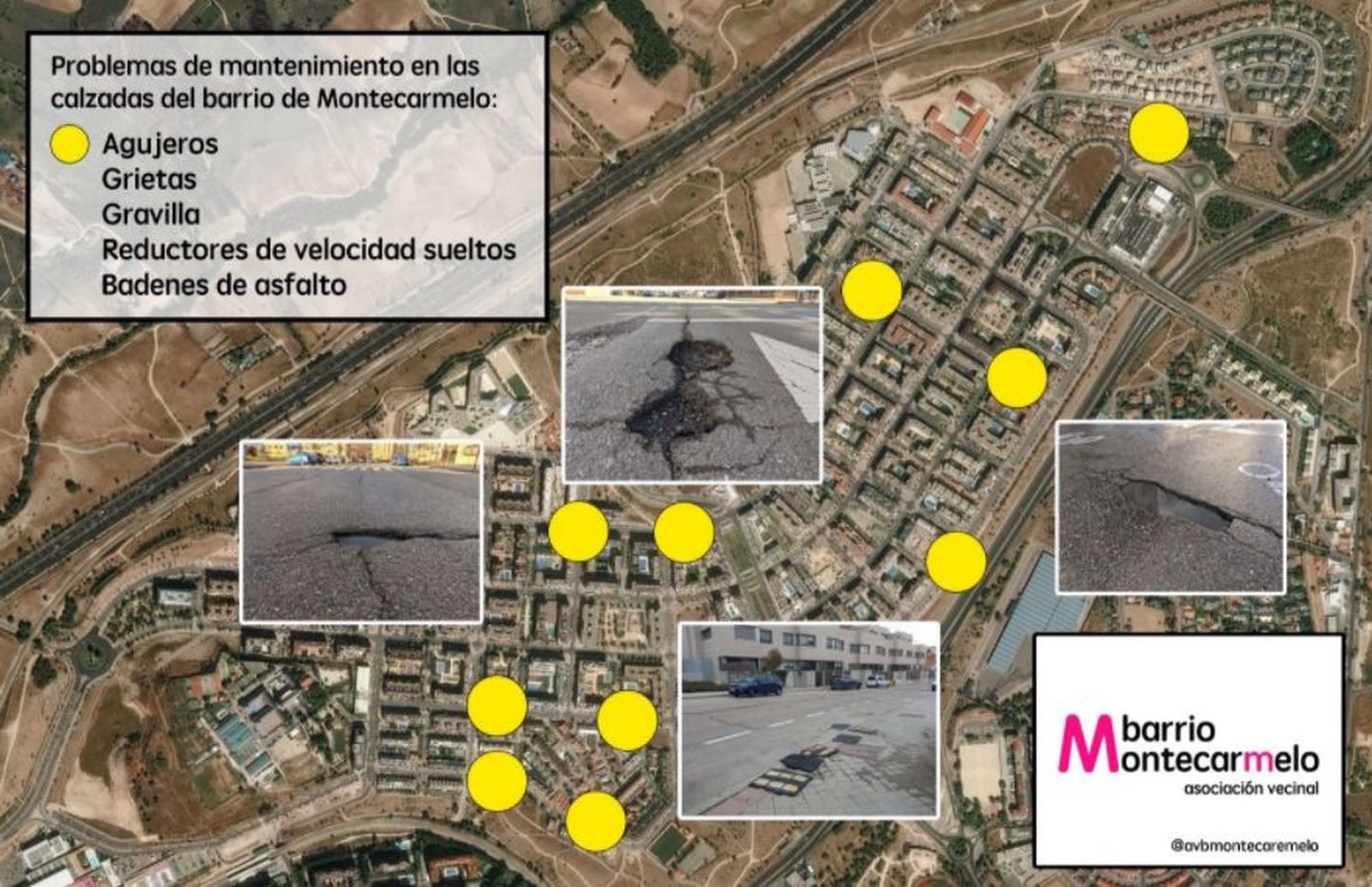 Mapa de incidencias en las calles del Montecarmelo