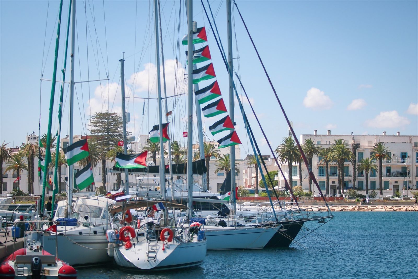 Barcos de la Global Sumud Flotilla