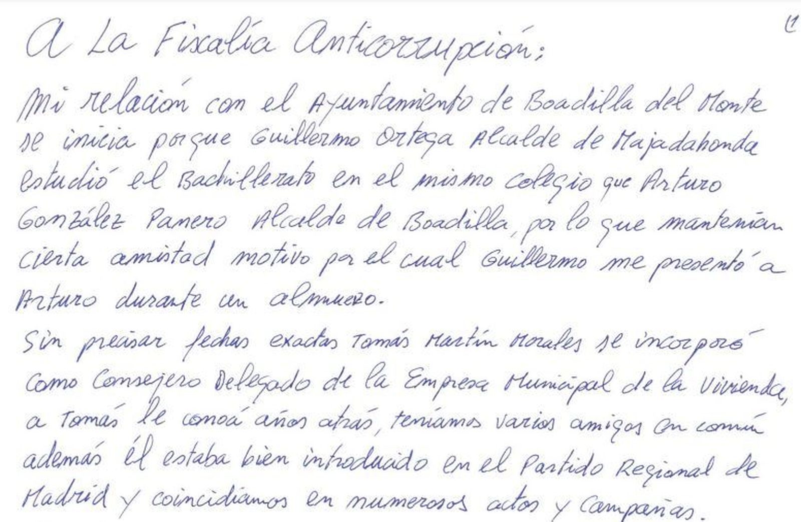 Carta de Francisco Correa a la Fiscalía Anticorrupción