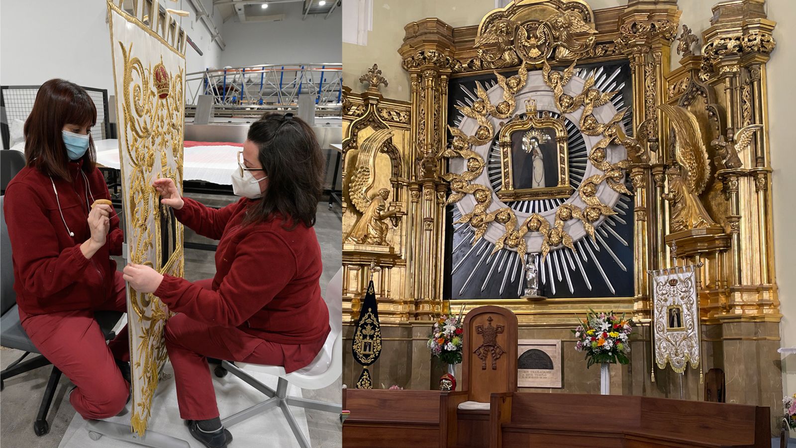 Imagen del estandarte restaurado de la Virgen de la Paloma