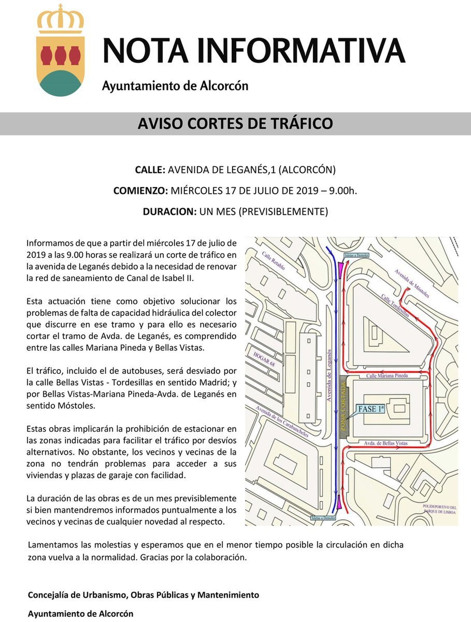 Comunicado del ayuntamiento de Alcorcón