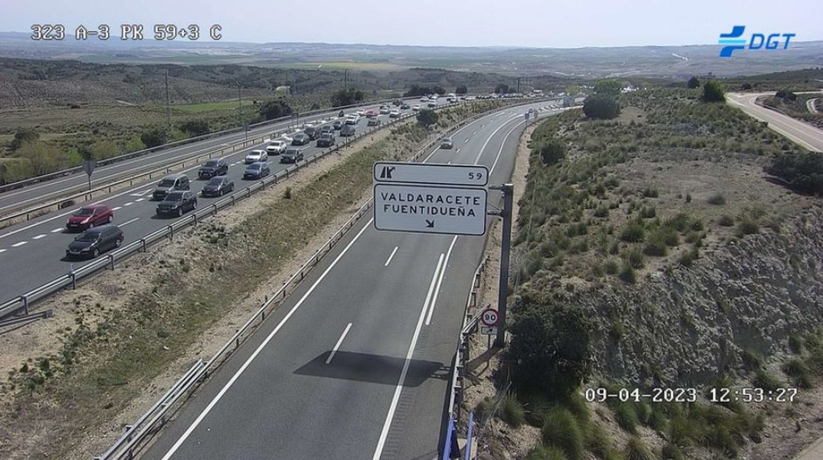 Estado del tráfico en sentido entrada a Madrid a la altura del kilómetro 59 de la A-3