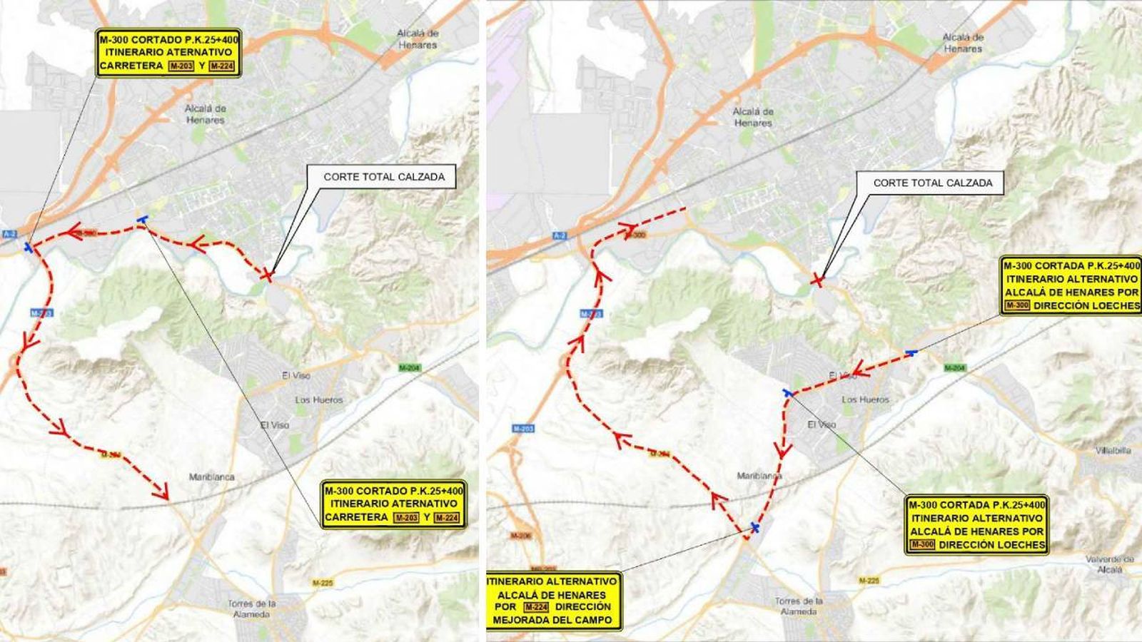 Itinerarios alternativos por las obras en la M-300 de Alcalá de Henares